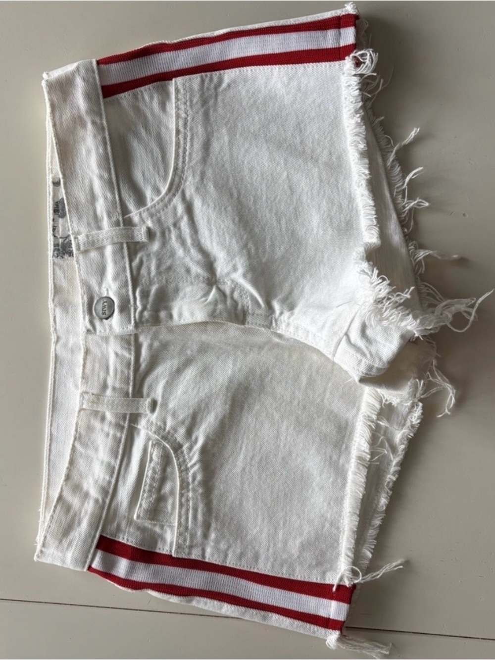 Siwy White Jean Shorts with Red Accents
